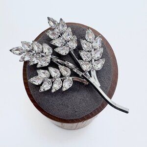 Sterling Silver 925 Cubic Zirconia Leaf Branch Design Brooch Size 2.25" Length